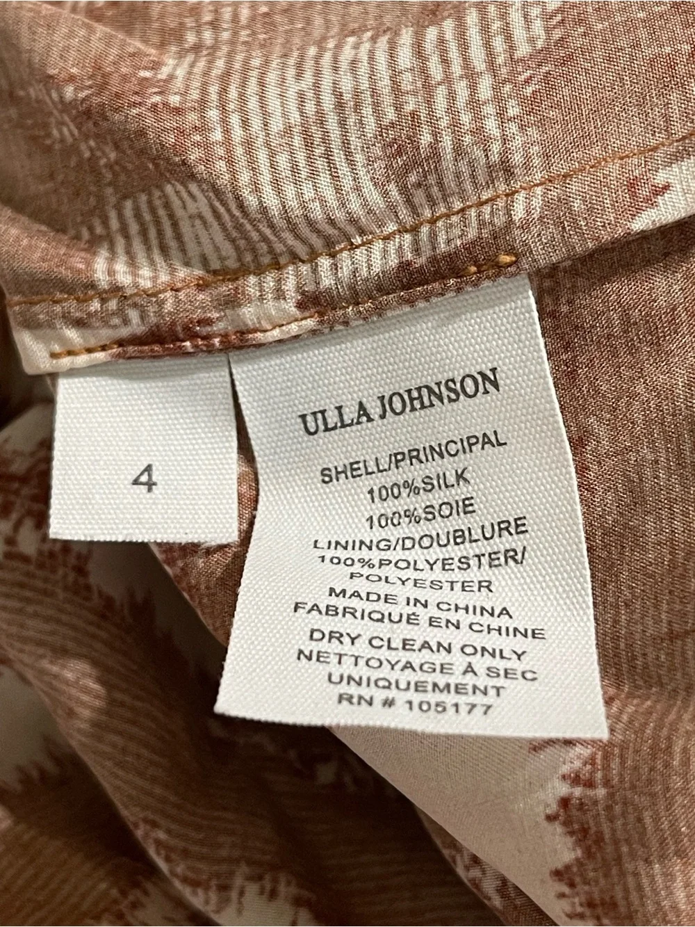 New Ulla Johnson Leila Belted Printed Silk Midi Dress Brown Sz 4 - Picture 9 of 12